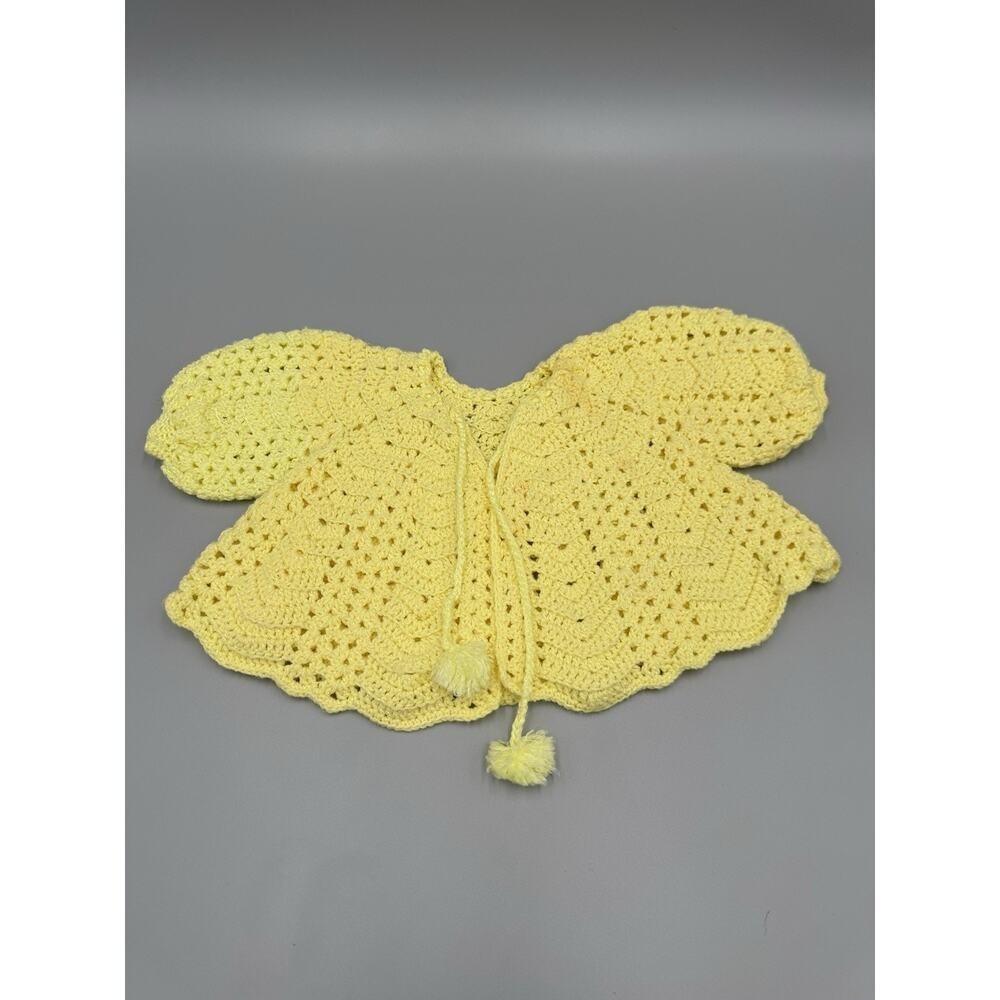 Vintage Yellow Handmade Crochet Knitted Baby Doll Sweater